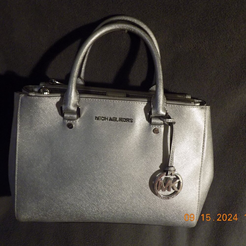 Michael Kors Silver Leather Satchel Bag